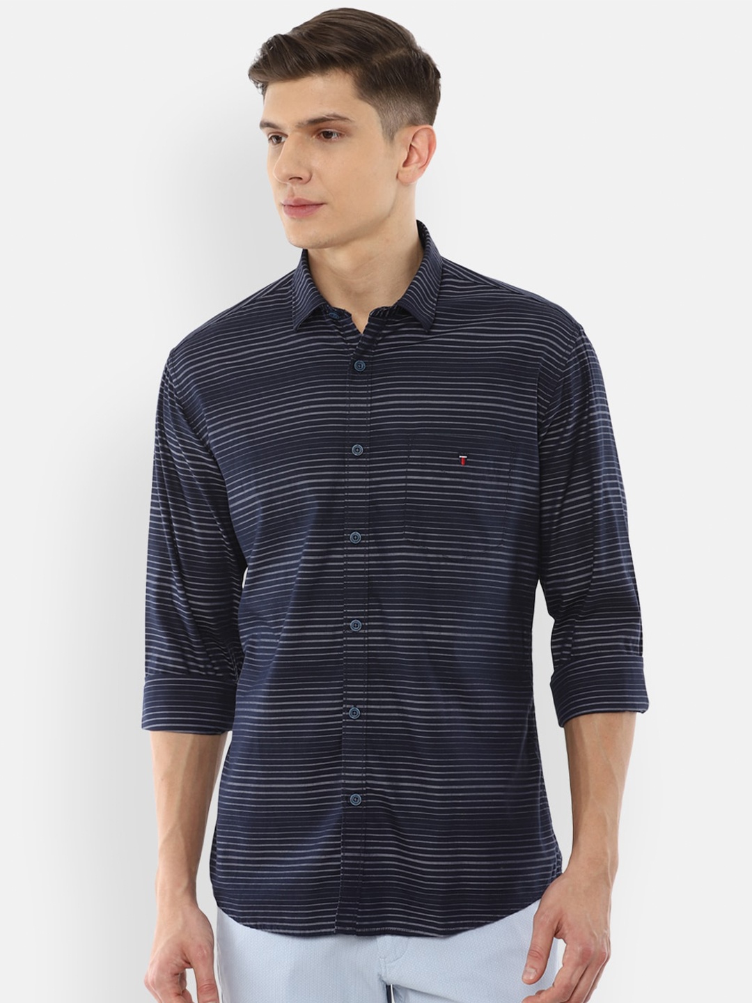 

Louis Philippe Sport Men Navy Blue Slim Fit Horizontal Striped Casual Shirt