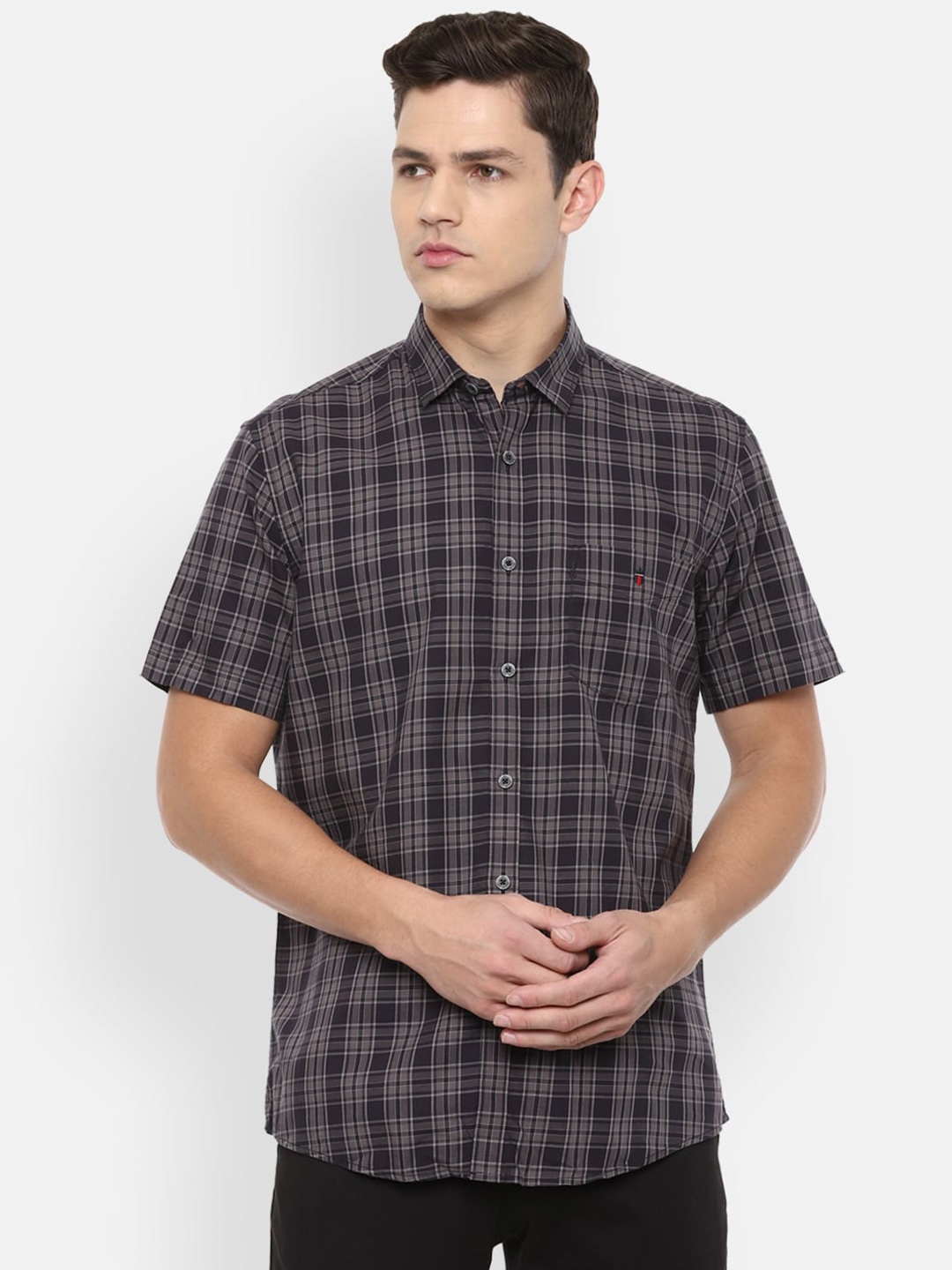 

Louis Philippe Sport Men Charcoal Grey Slim Fit Checked Pure Cotton Casual Shirt