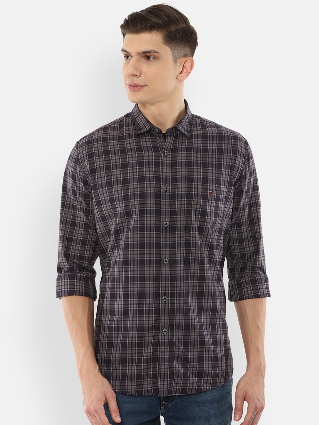 

Louis Philippe Sport Men Grey Slim Fit Checked Casual Cotton Shirt