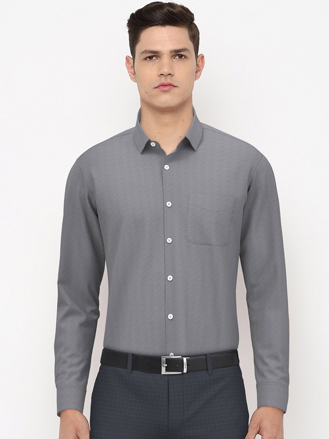 

Peter England Men Grey Pure Cotton Formal Shirt