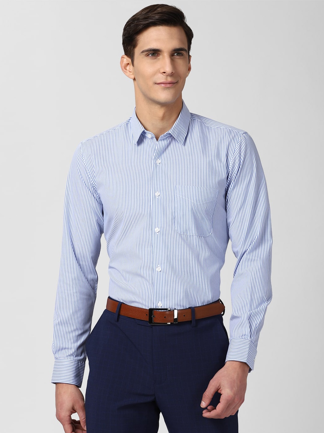 

Peter England Men Blue Striped Formal Cotton Shirt
