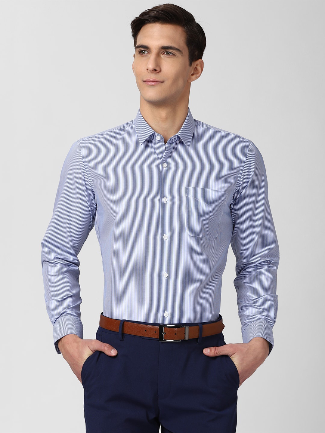 

Peter England Men Blue & White Slim Fit Striped Formal Shirt