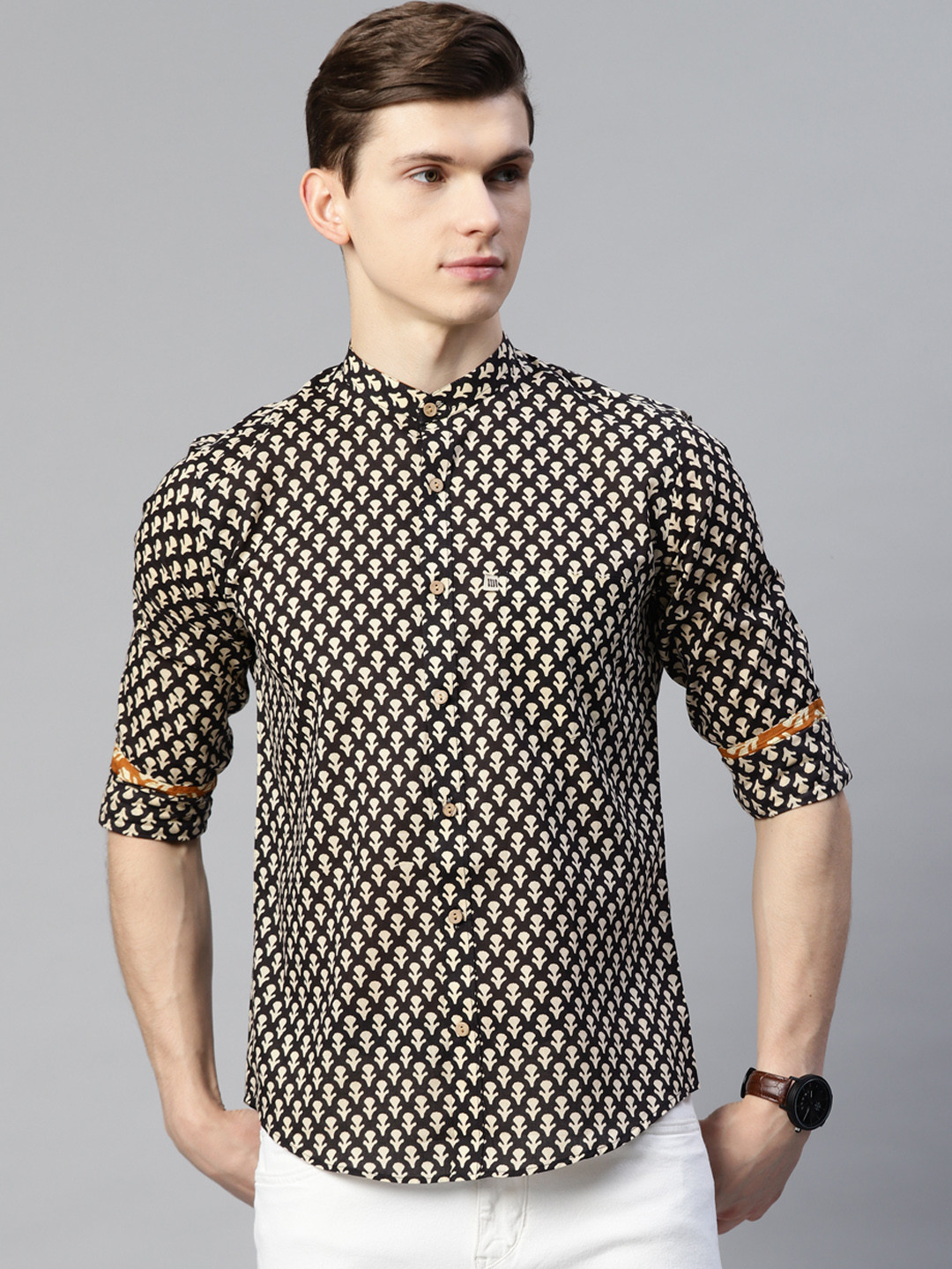 

Readiprint Men Black & Beige Comfort Printed Casual Shirt