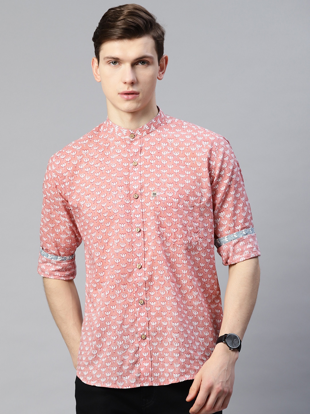 

Readiprint Fashions Men Pink & White Comfort Floral Printed Cotton Casual Shirt