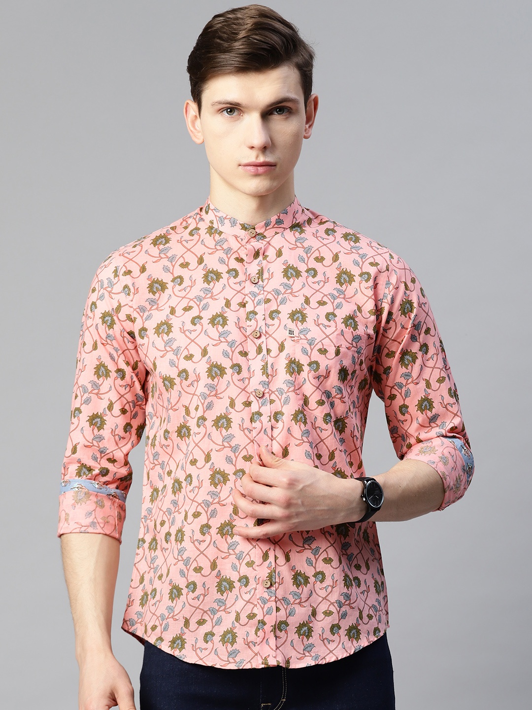 Readiprint Men Peach-Coloured Comfort Floral Printed Cotton Casual Shirt
