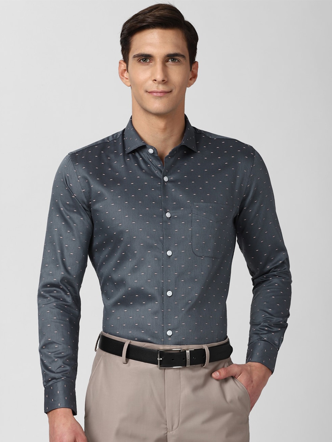 

Peter England Elite Men Grey Slim Fit Printed Formal Cotton Shirt