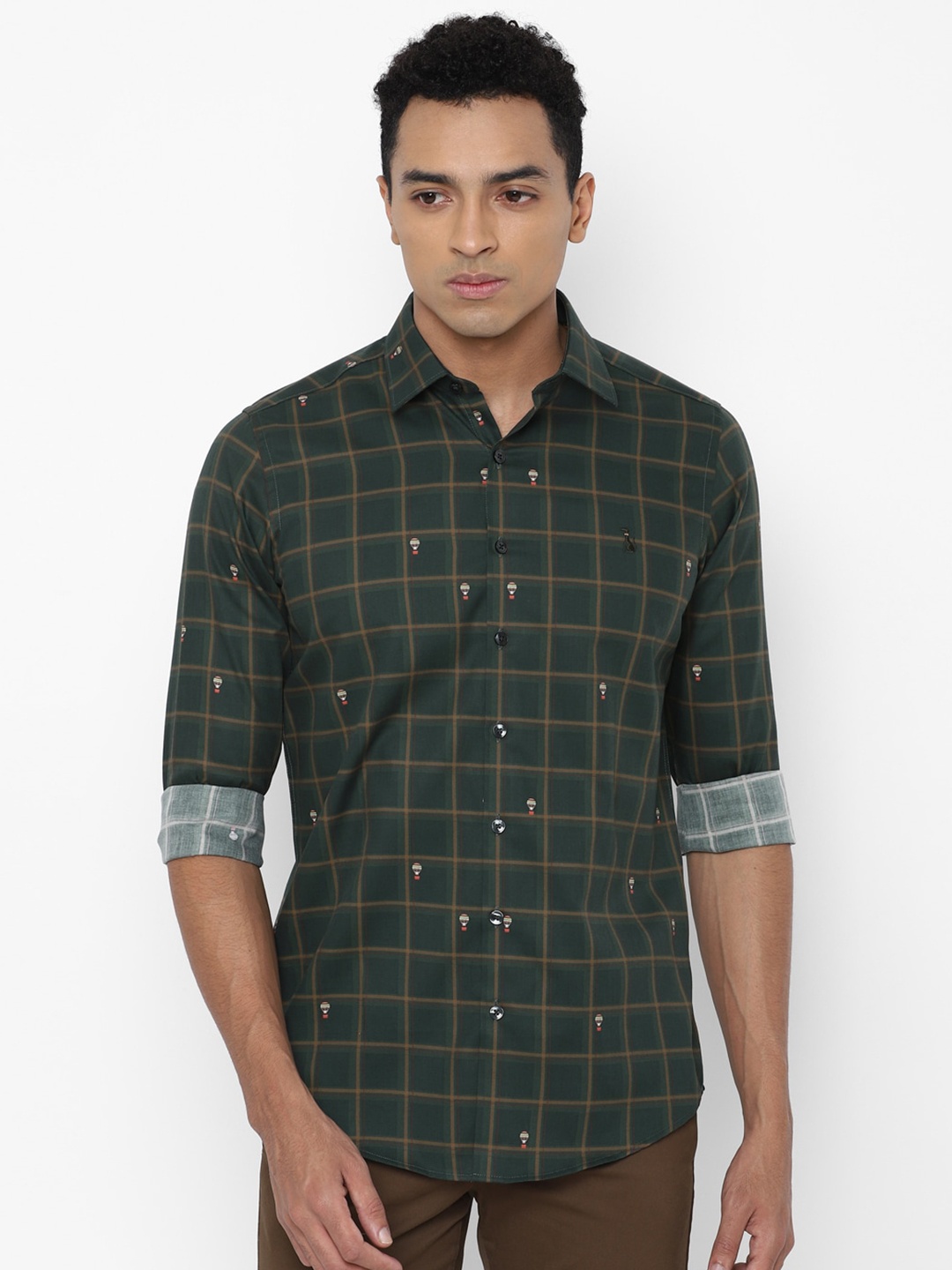 

SIMON CARTER LONDON Men Green & Brown Slim Fit Checked Pure Cotton Casual Shirt