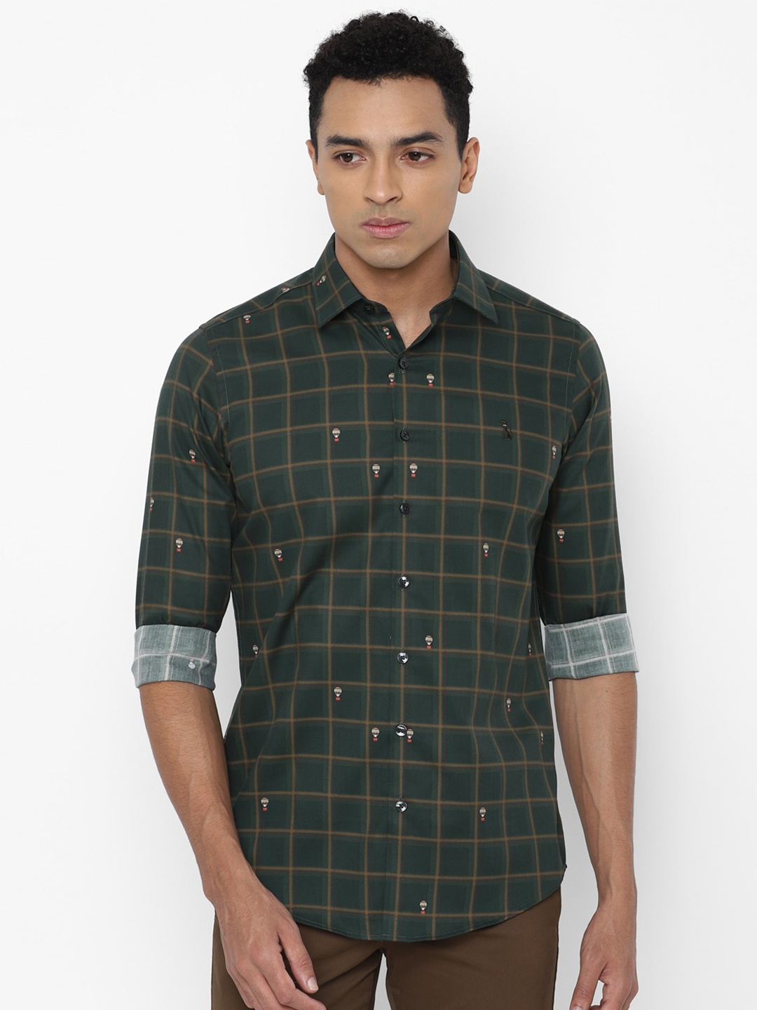 

SIMON CARTER LONDON Men Green Slim Fit Windowpane Checked Casual Cotton Shirt