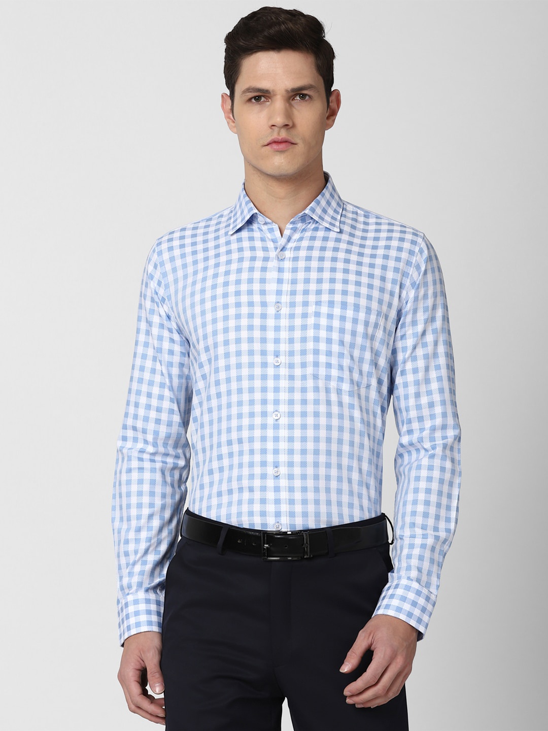 

Van Heusen Men Blue Slim Fit Gingham Checked Formal Cotton Shirt