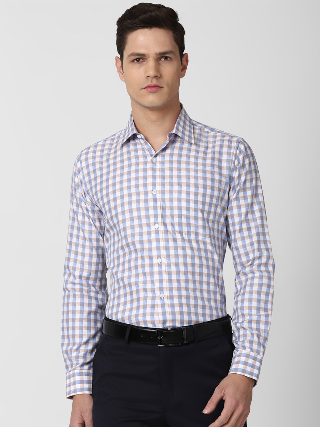 

Van Heusen Men Blue Slim Fit Checked Formal Cotton Shirt