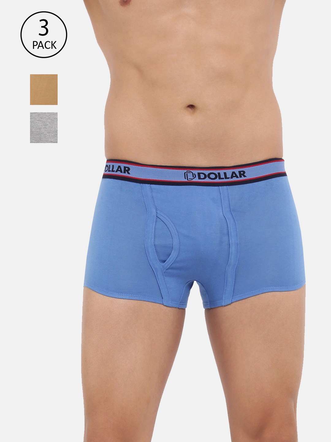 

Dollar Bigboss Pack of 3 Double Pouch Support Trunks MDTR-07-PO3-2, Grey melange