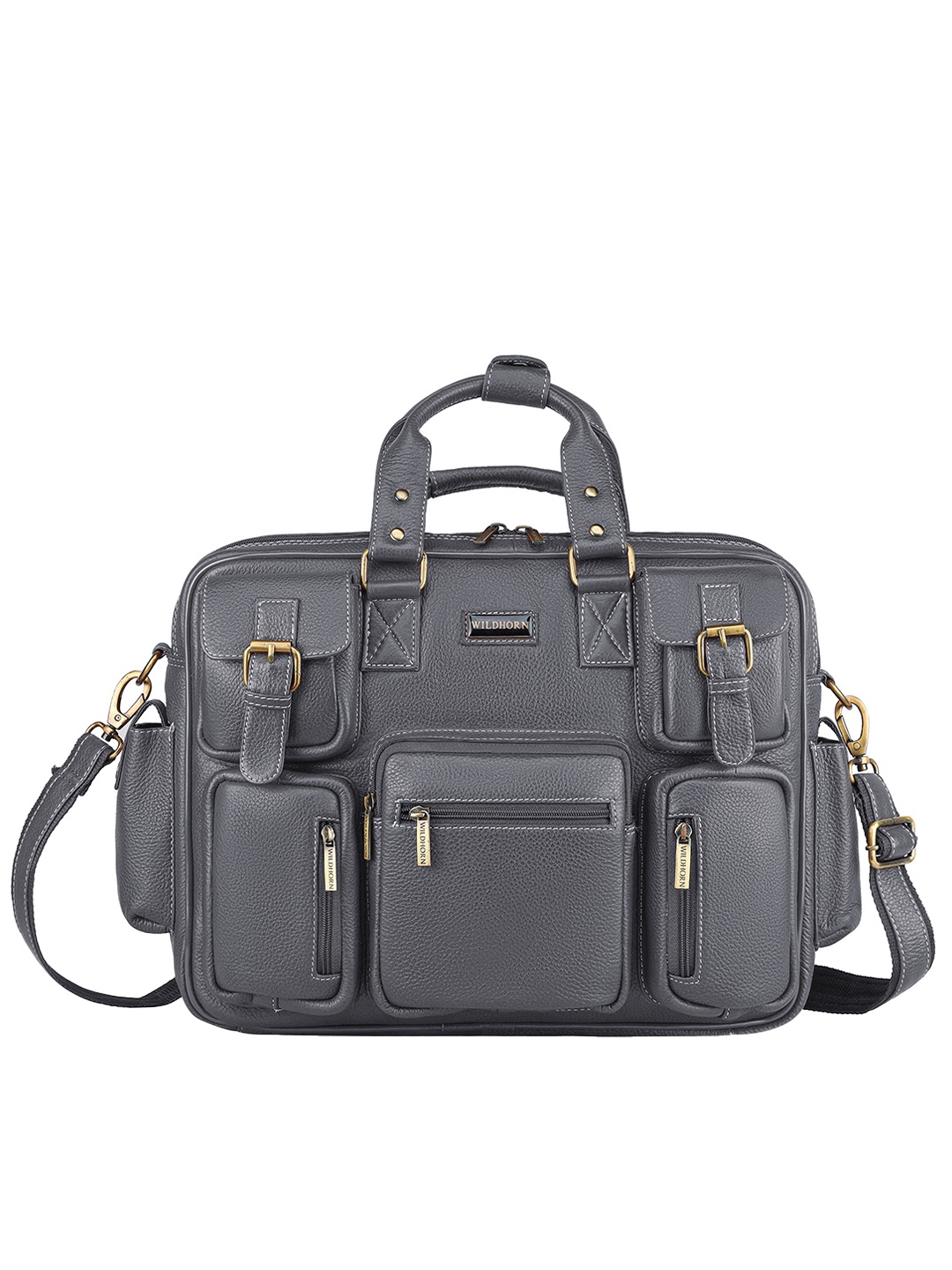 

WildHorn Men Grey Leather Laptop Bag