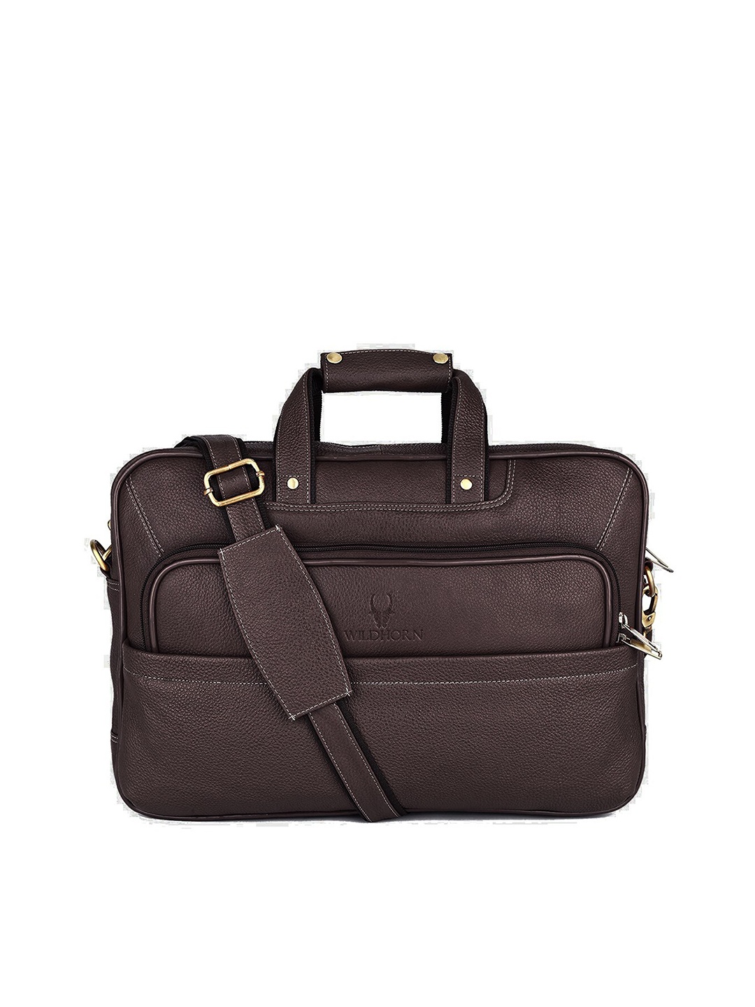 

WildHorn Men Brown Textured Leather Laptop Bag