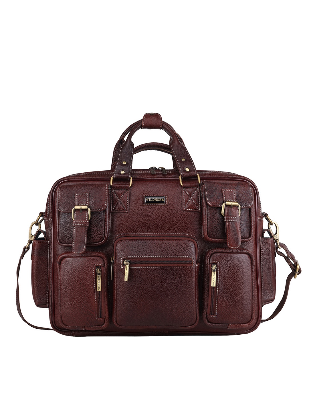 

WildHorn Men Maroon Leather Laptop Bag