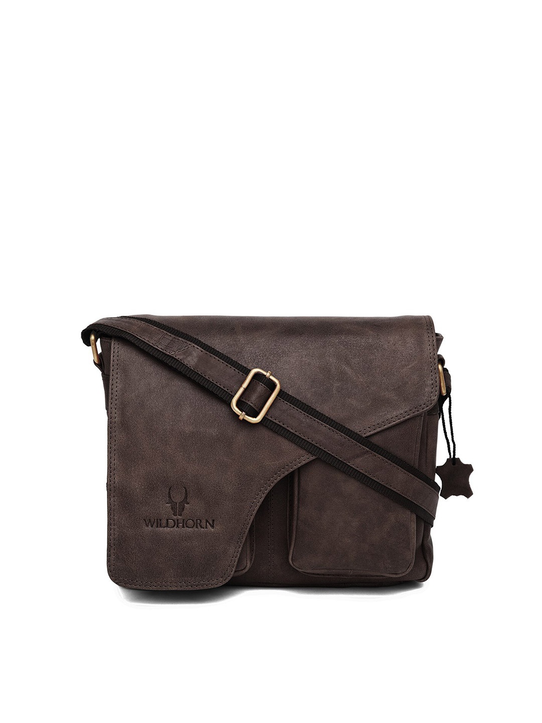 

WildHorn Men Brown Textured Leather Messenger Bag