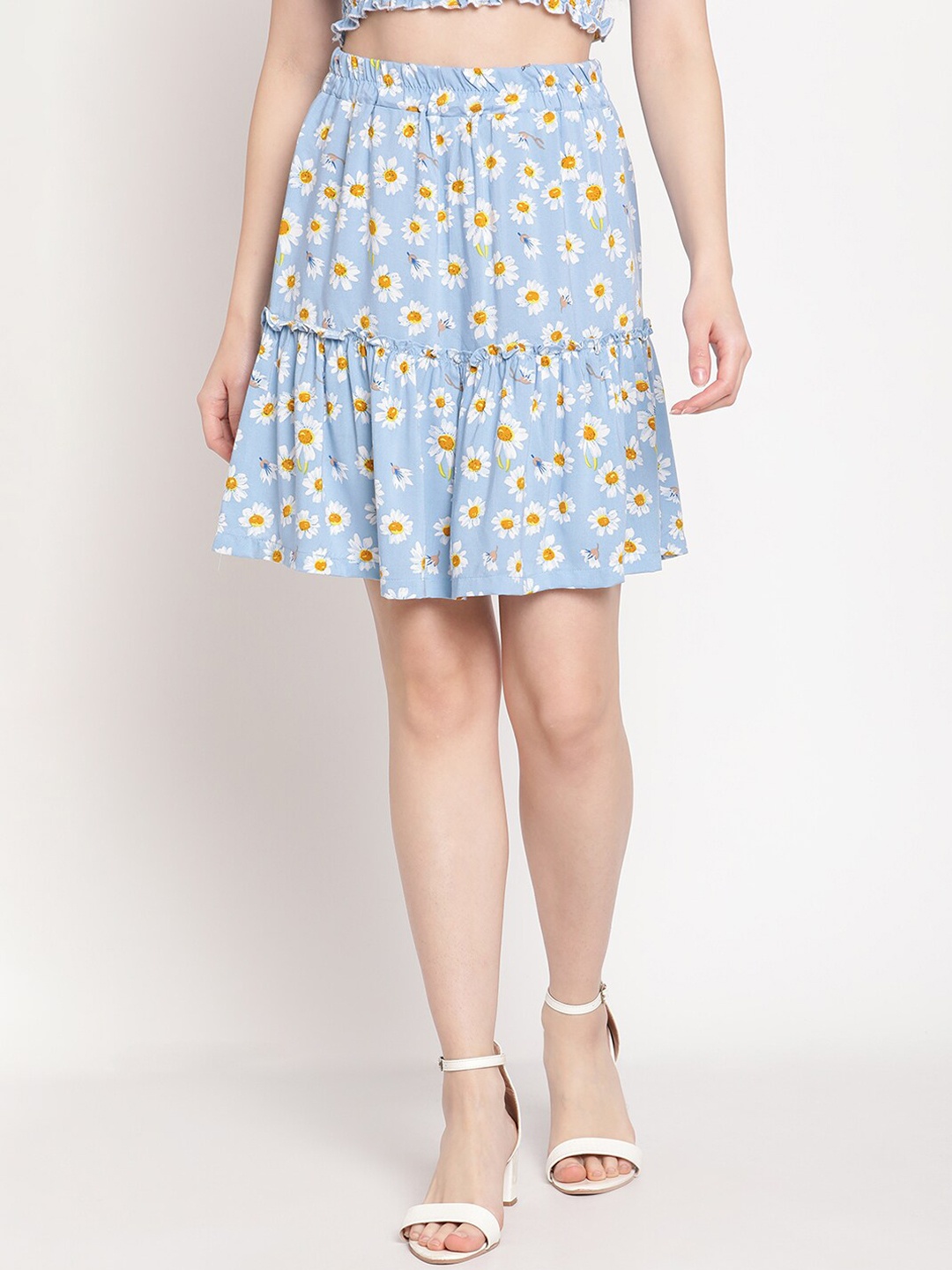 

TAG 7 Blue Floral Printed Frilled Skirt