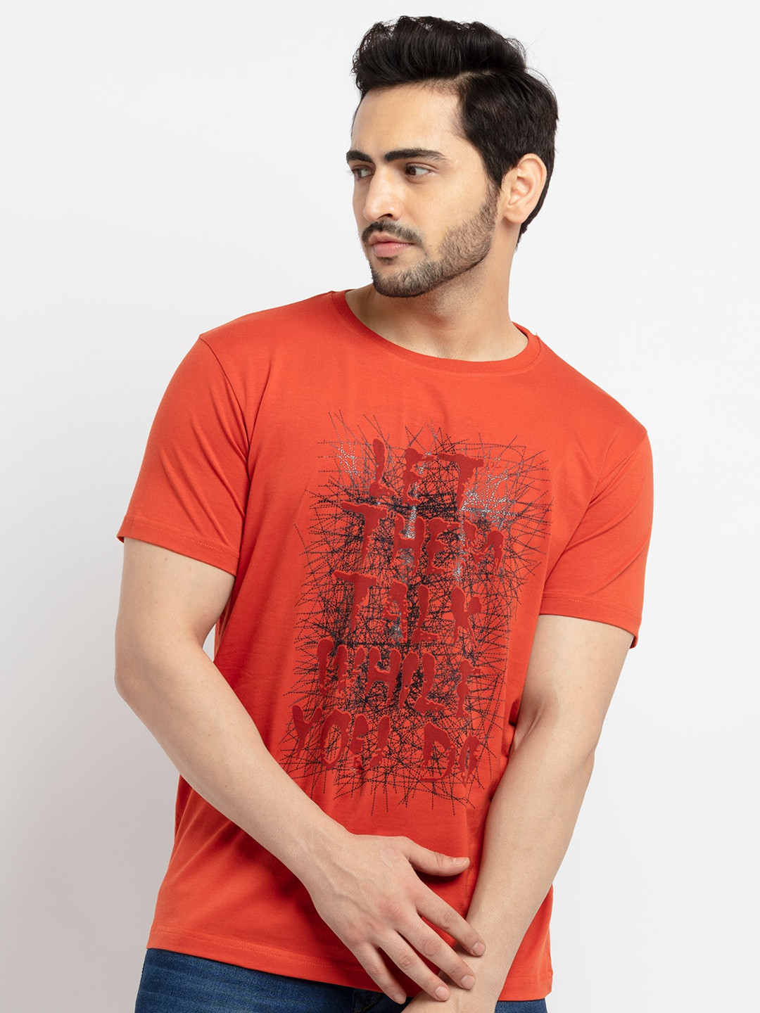 

Status Quo Men Rust Typography Printed T-shirt