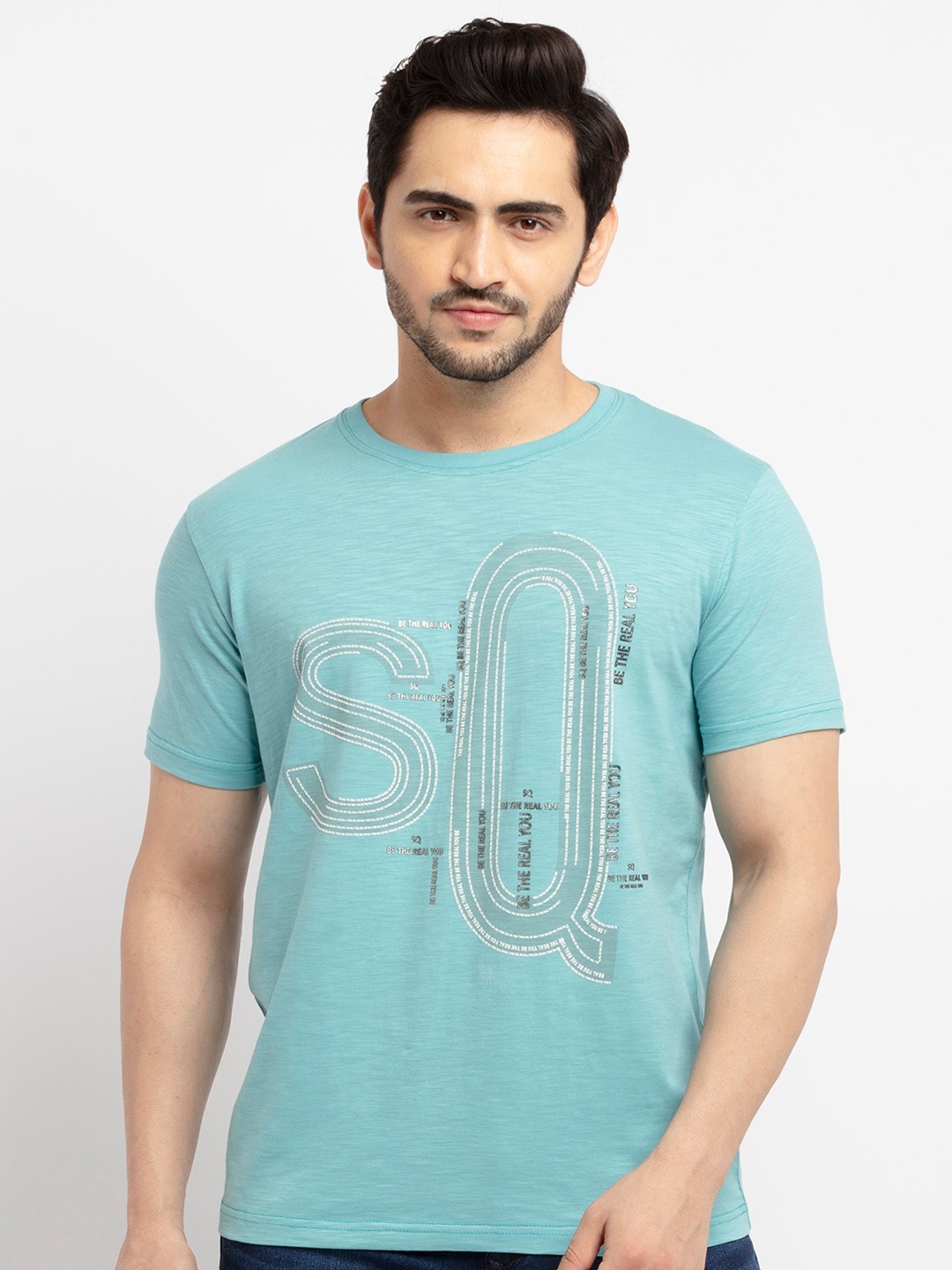

Status Quo Men Blue Printed Cotton Regular Fit T-shirt