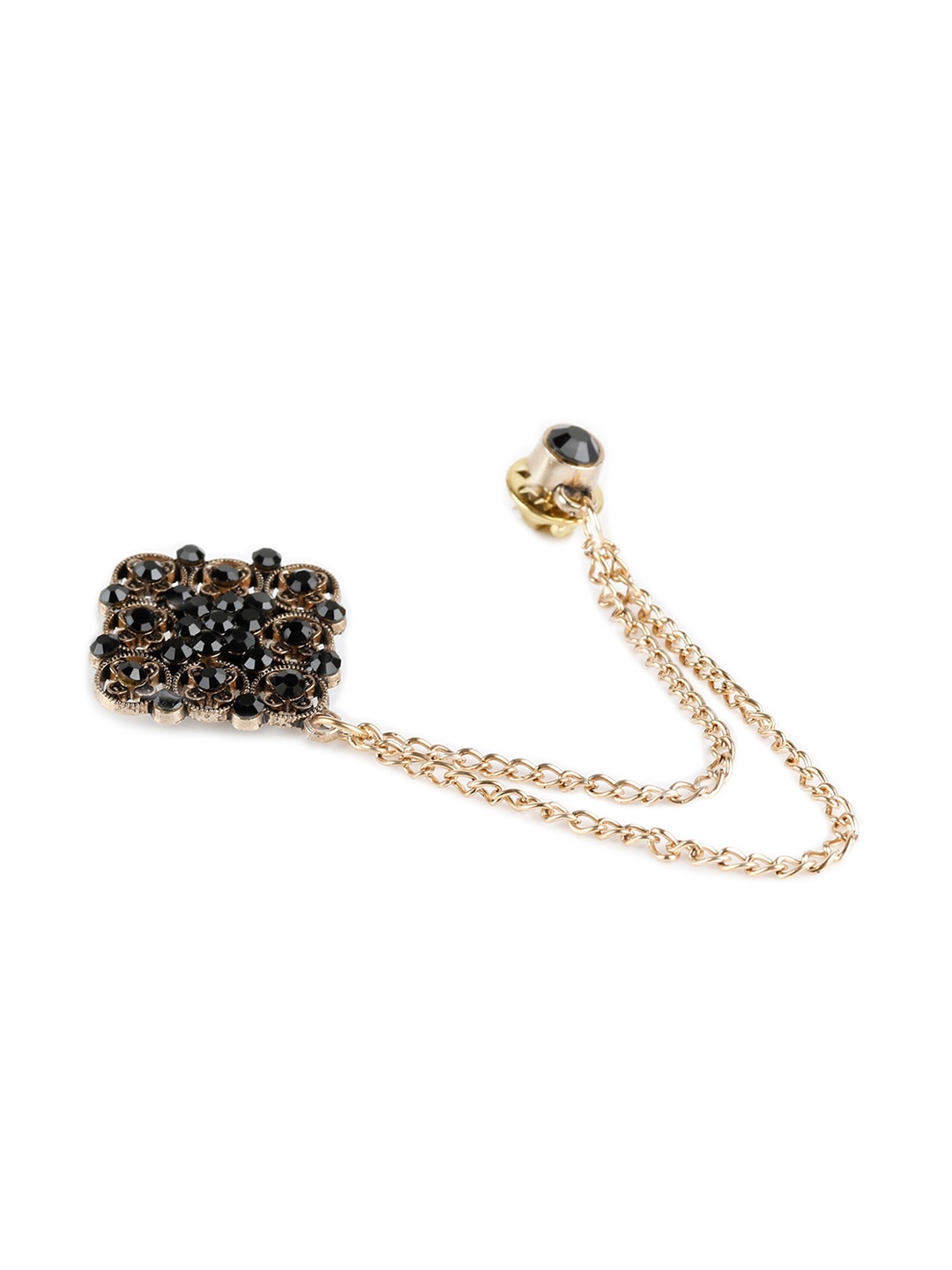 

Alvaro Castagnino Men Black & Gold-Toned Black Stone-Studded Brooch