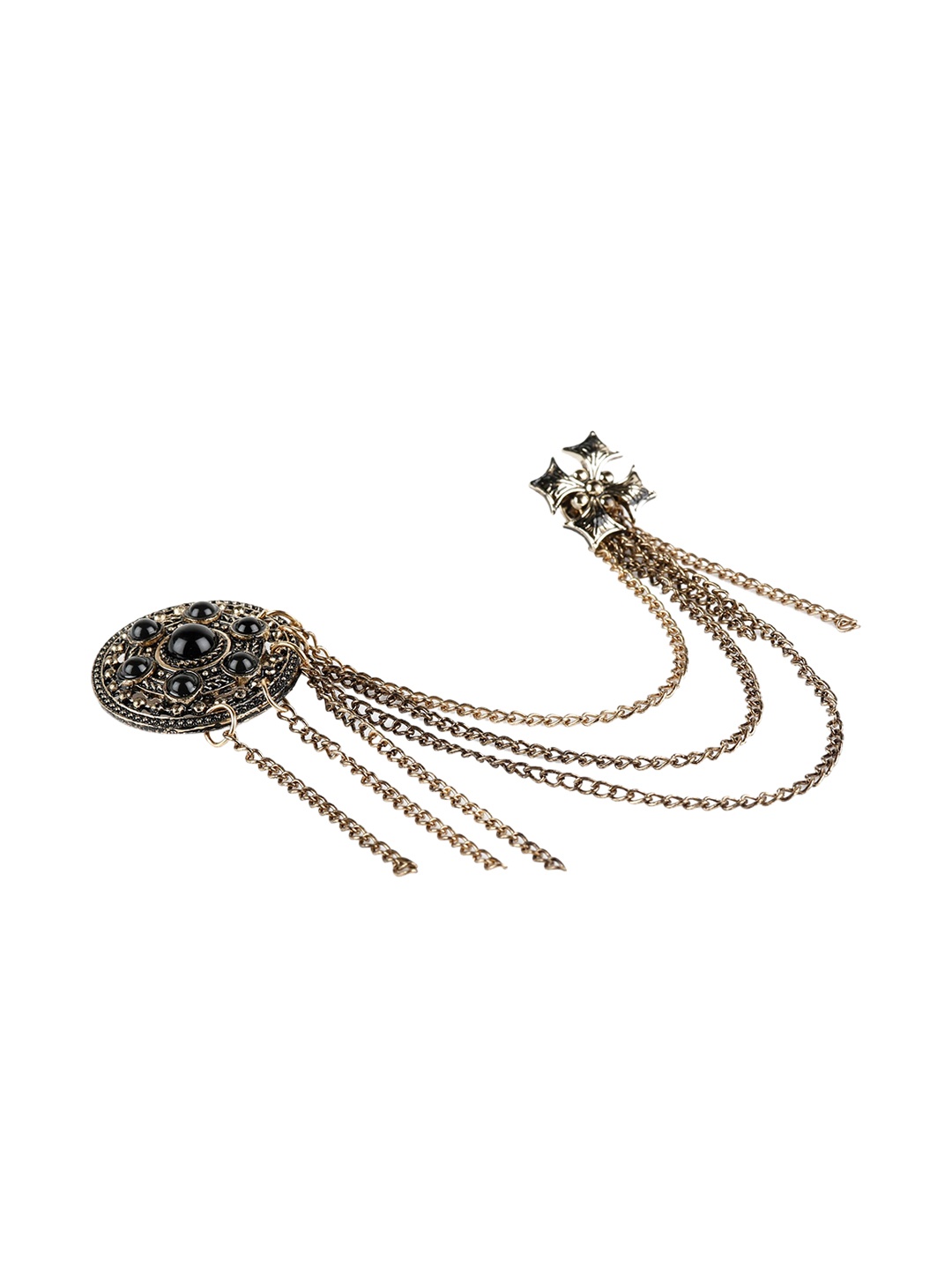 

Alvaro Castagnino Men Gold-Toned & Black Stones-Studded Embellished Stylish Brooch Pin