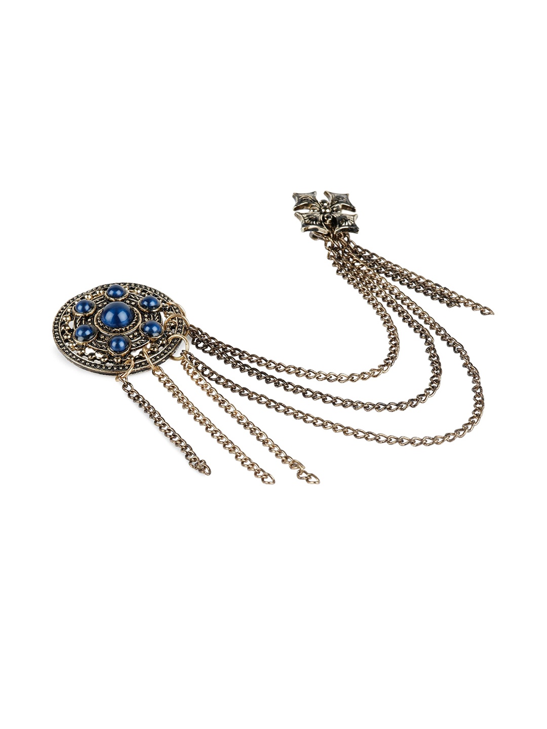 

Alvaro Castagnino Men Gold-Toned & Blue Stones-Studded Embellished Stylish Brooch Pin
