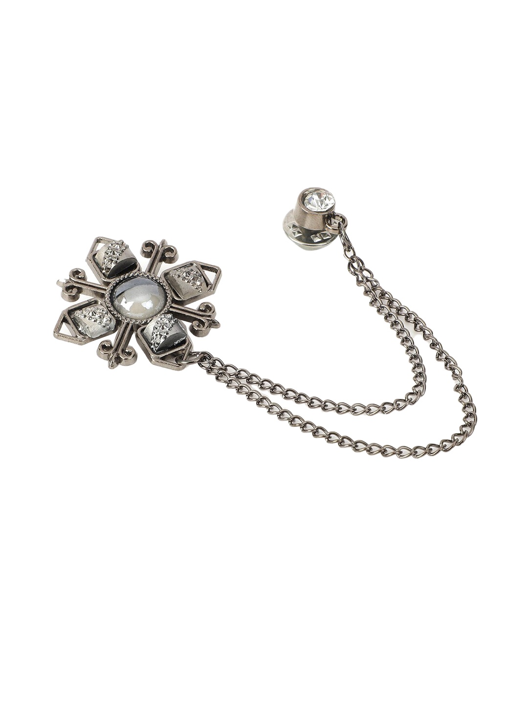 

Alvaro Castagnino Men Grey Stones-Studded Embellished Stylish Brooch Pin