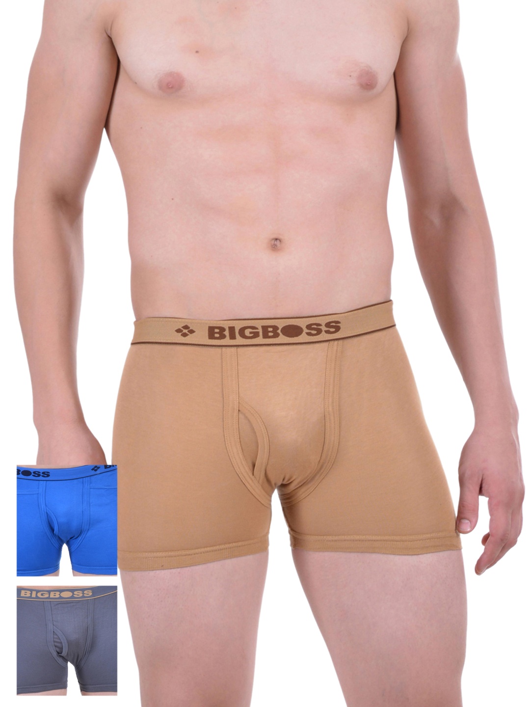 

Dollar Bigboss Men Solid Pack of 3 Combed Cotton Knitted Trunk, Beige