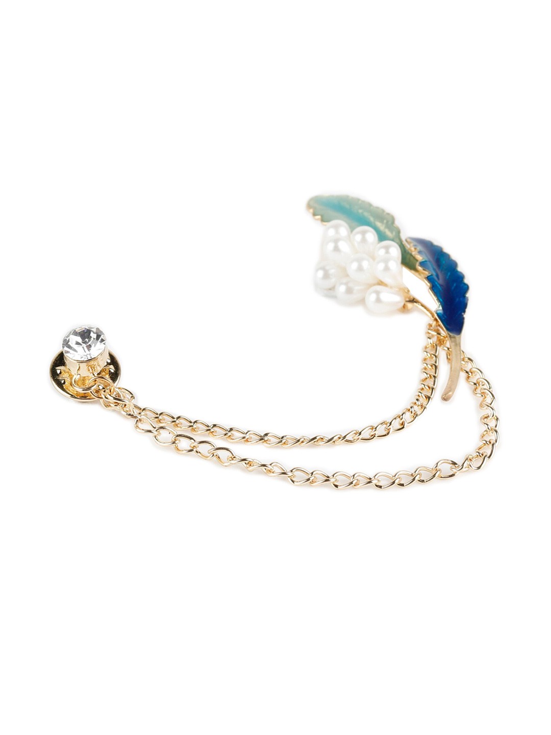 

Alvaro Castagnino Men Gold-Toned White Stone-Studded Chained Brooch