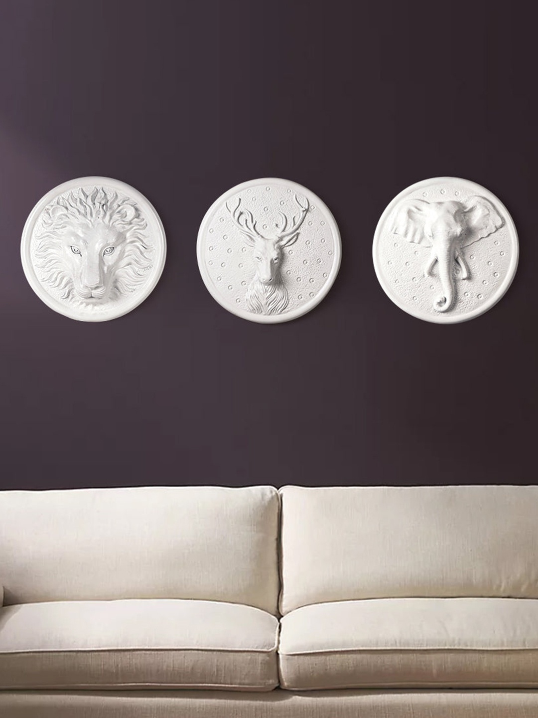 

THE ARTMENT Set of 3 White The Jungle Trio Resin Wall Art Decor