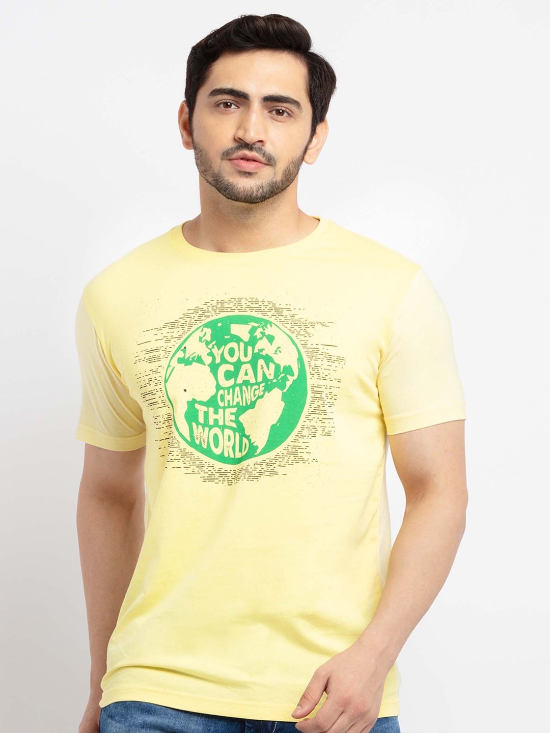 

Status Quo Men Yellow & Lime Green Graphic Printed Cotton Regular Fit T-shirt