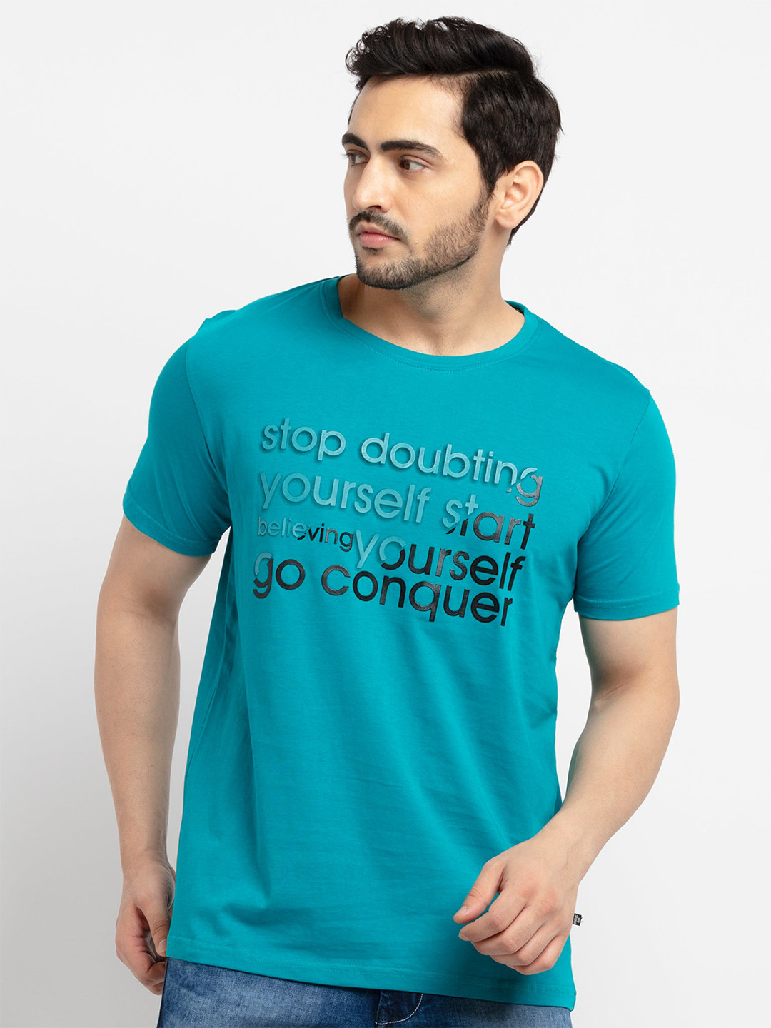 

Status Quo Men Turquoise Blue Printed T-shirt