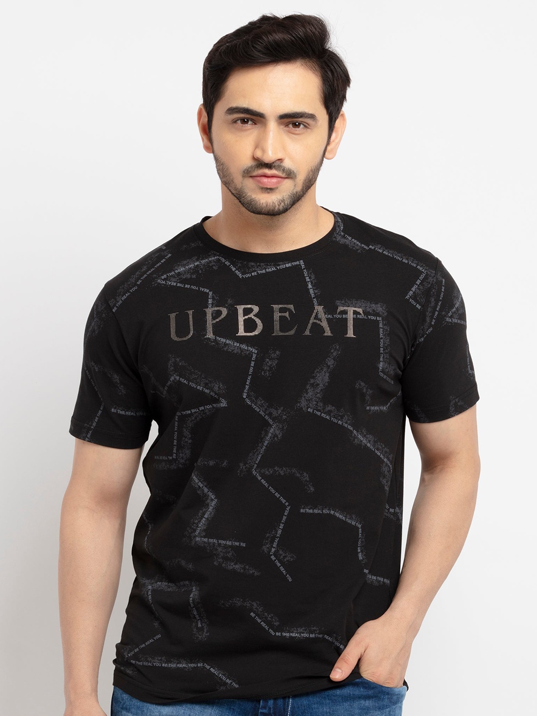 

Status Quo Men Black Typography Printed T-shirt