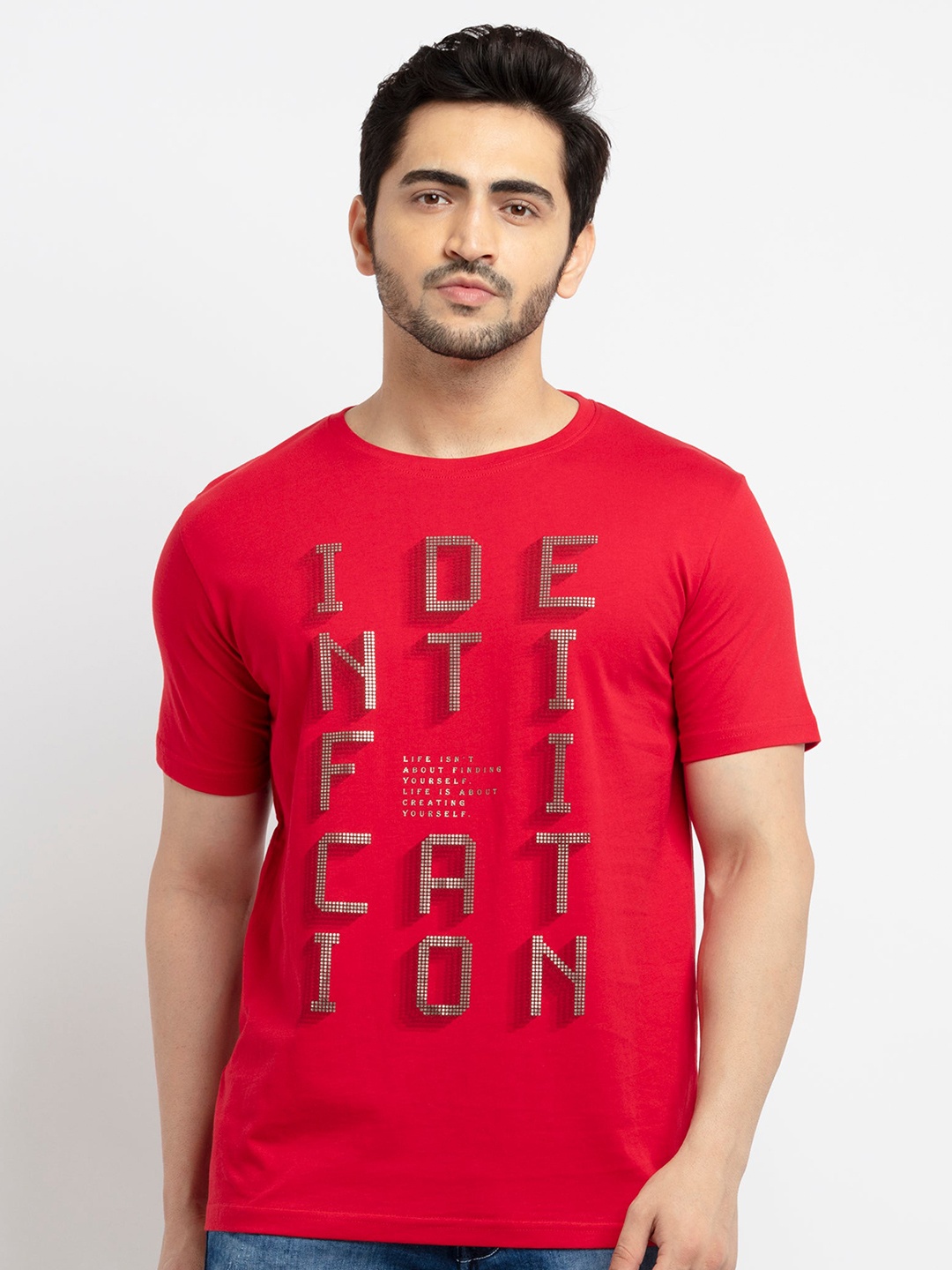

Status Quo Men Red & White Typography Printed Cotton T-shirt