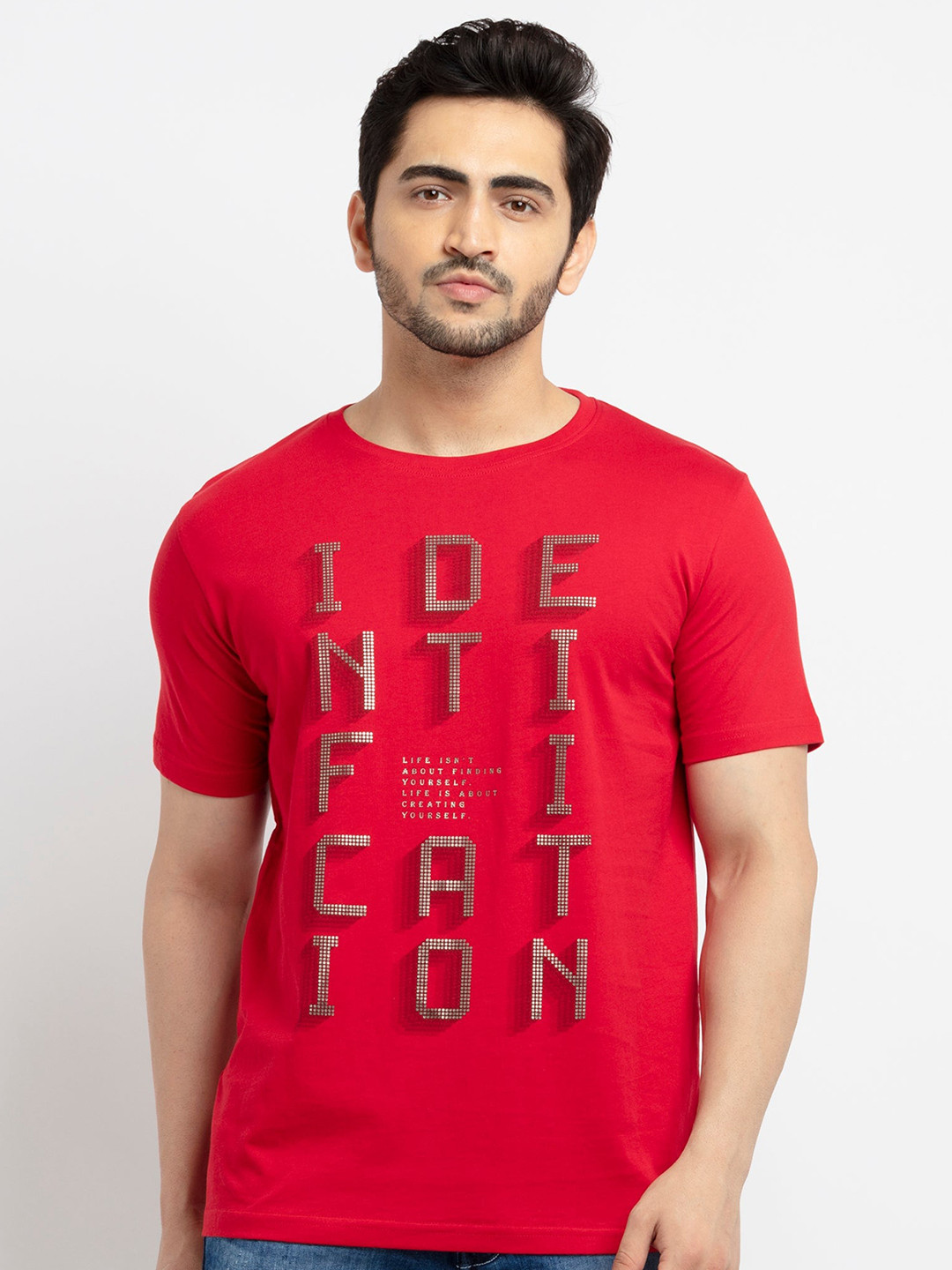 

Status Quo Men Red Typography Printed T-shirt