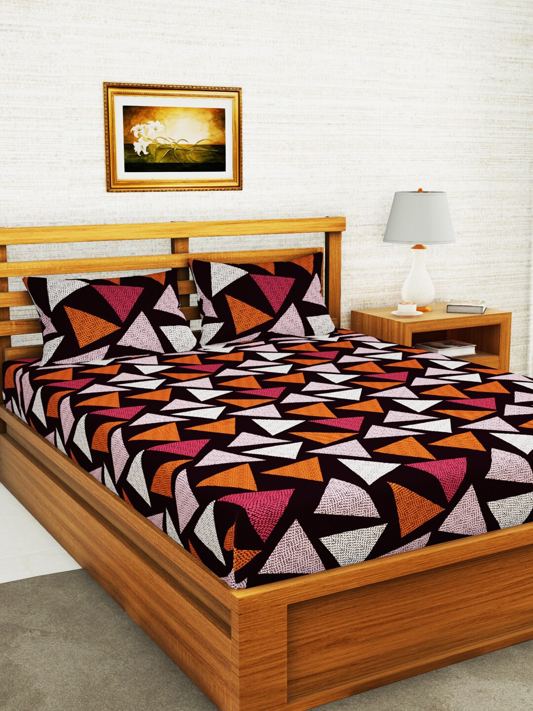 

BIANCA Multi Color Geometric Printed 152 TC Queen Bedsheet with 2 Pillow Covers