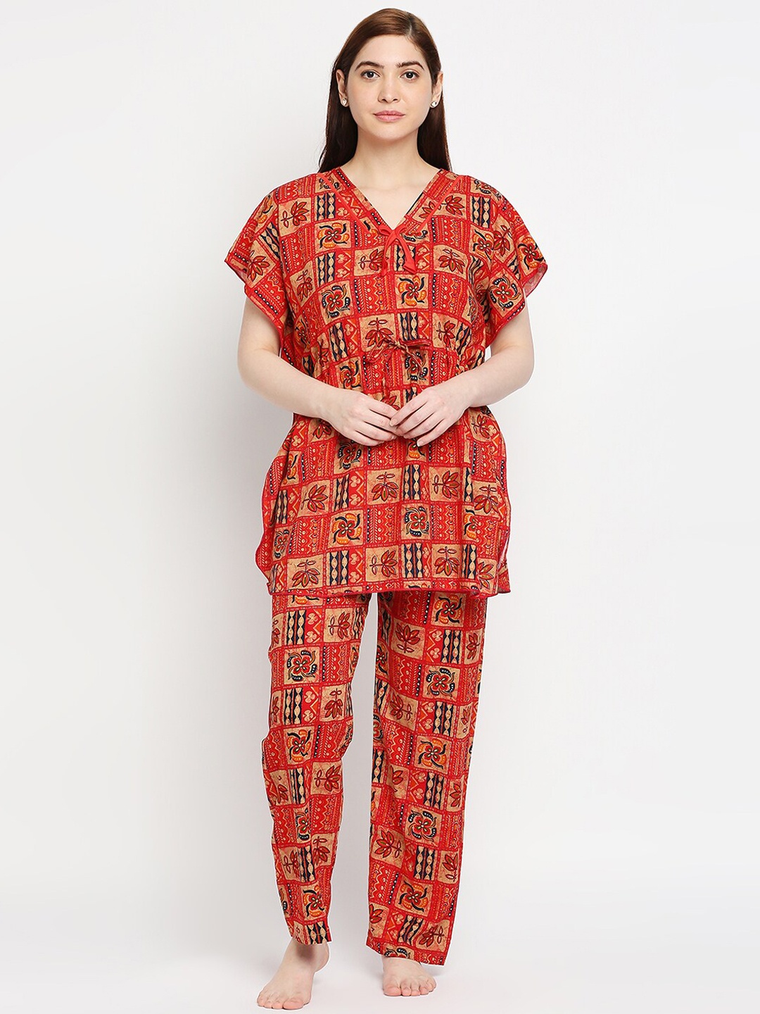 

Pretty Awesome Women Red & Blue Printed Night suit