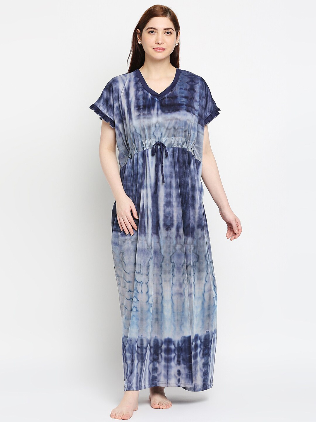 

Pretty Awesome Navy Blue & White Tie & Dye Kaftan Maxi Nightdress