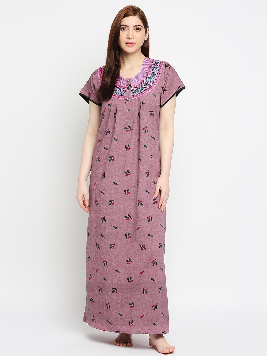 

Pretty Awesome Brown & Purple Printed Maxi Nightdress
