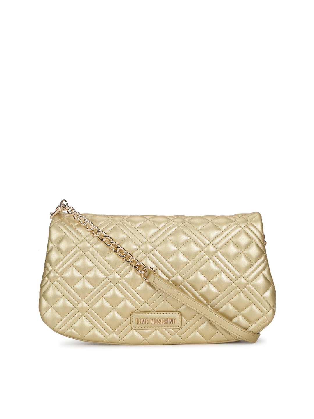

LOVE MOSCHINO Women Gold-Toned Textured Leather Structured Sling Bag with Quilted
