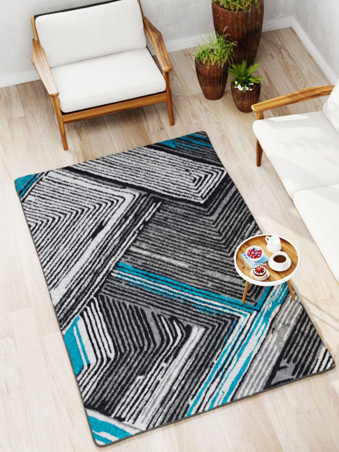 

BIANCA Grey & Blue Geometric Printed Anti-Skid Carpet