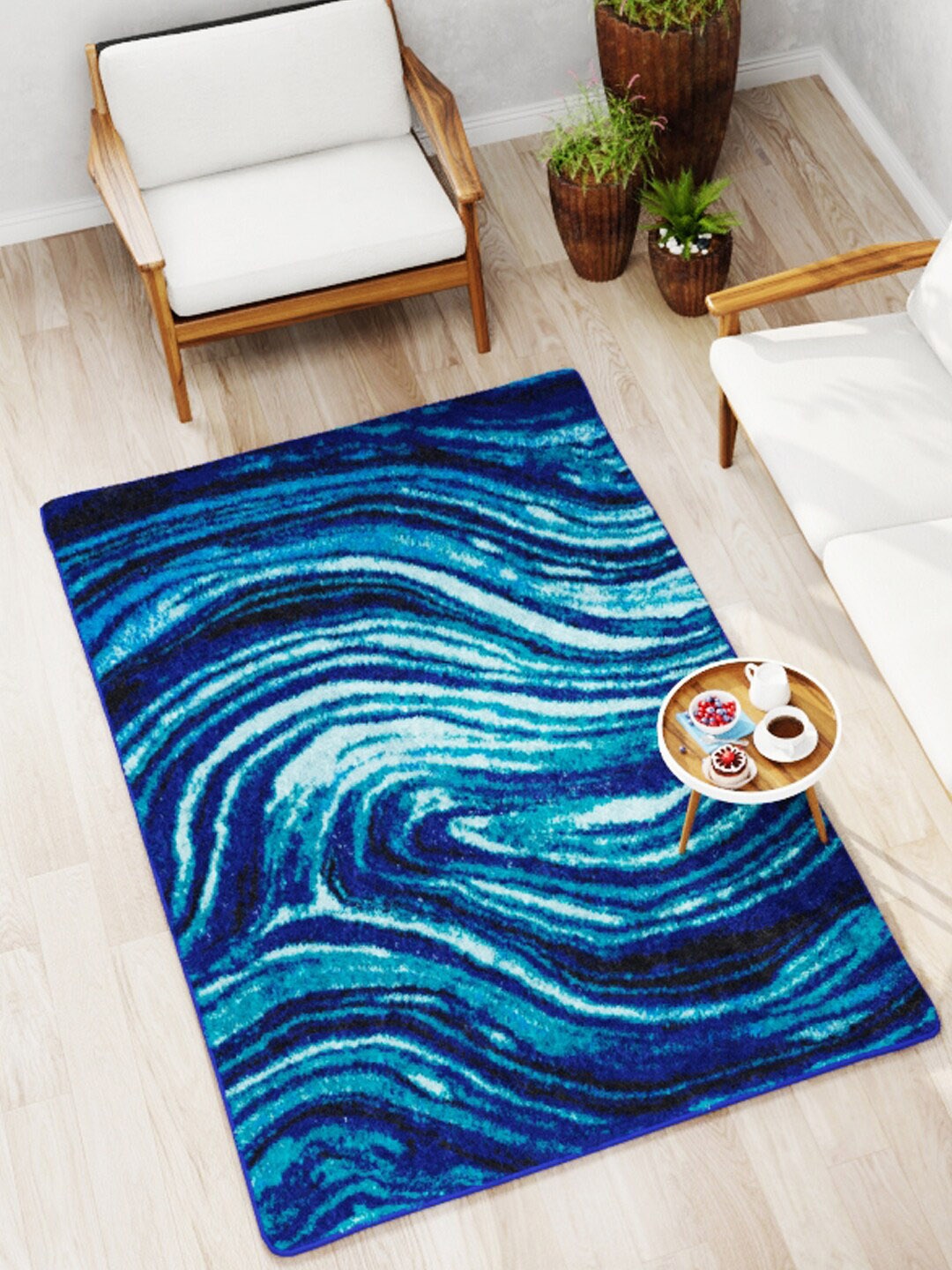 

BIANCA Blue Abstract Print Rectangular Soft-Fluffy Anti-Skid Carpet