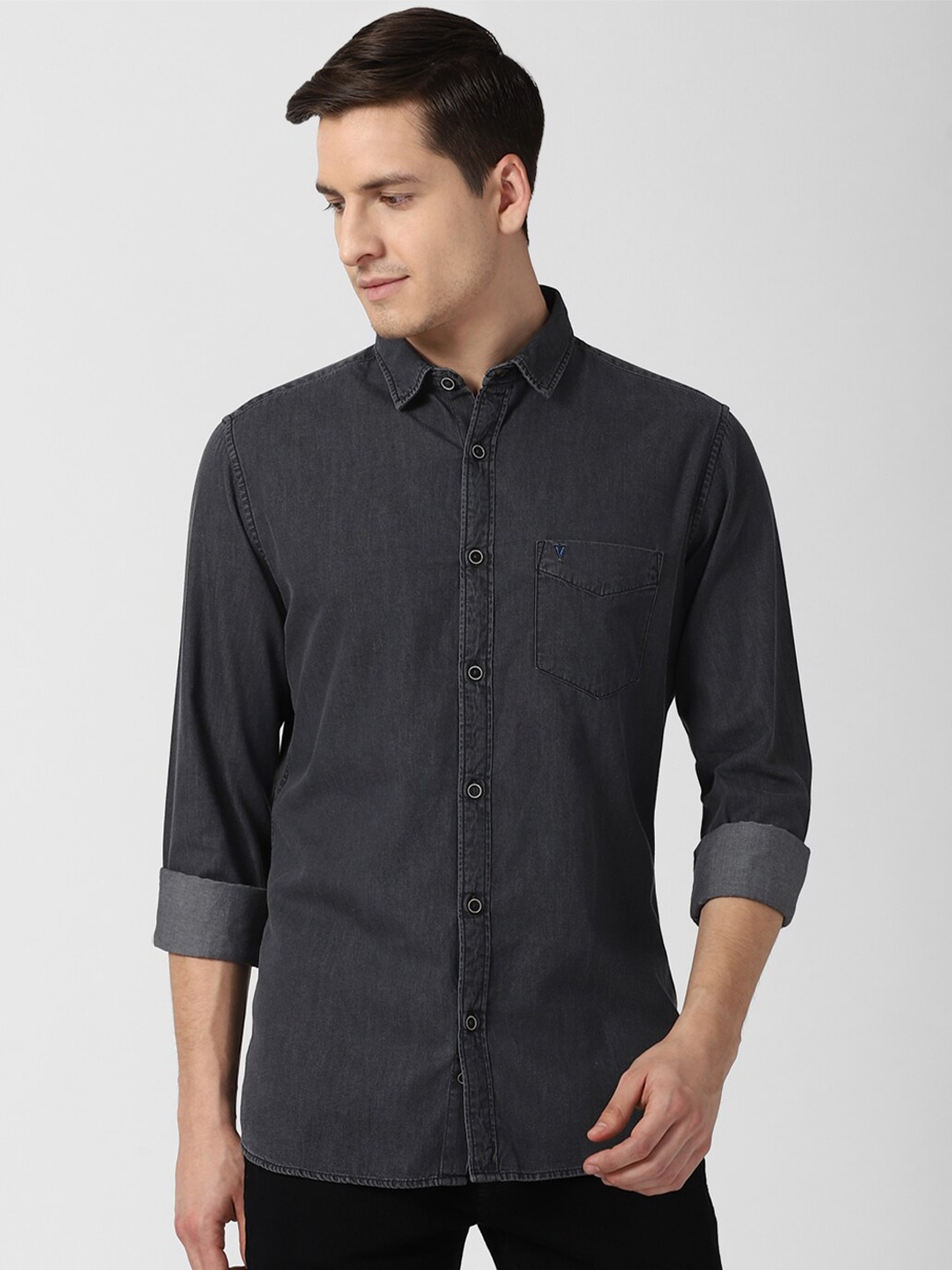 

VAN HEUSEN DENIM LABS Men Grey Solid Slim Fit Casual Shirt