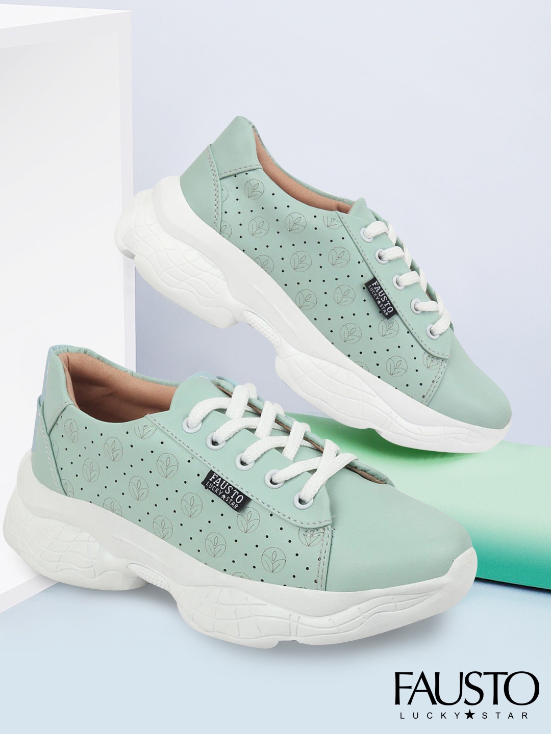 

FAUSTO Women Green & Grey Printed Sneakers