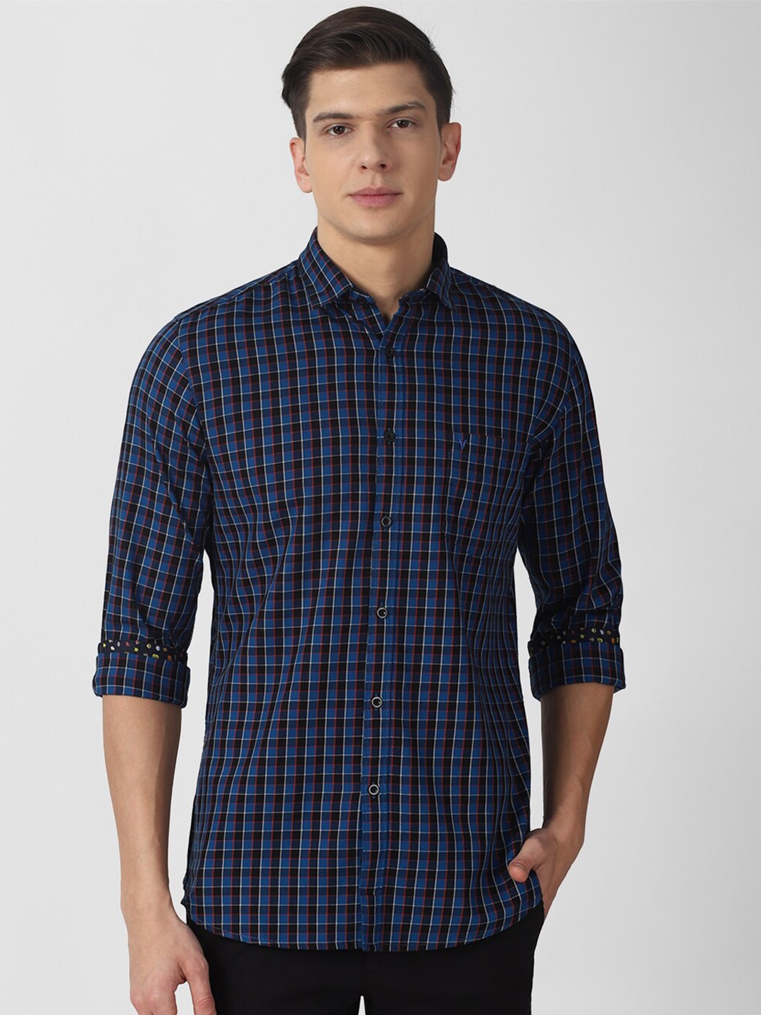 

Van Heusen Sport Men Navy Blue Slim Fit Checked Pure Cotton Casual Shirt