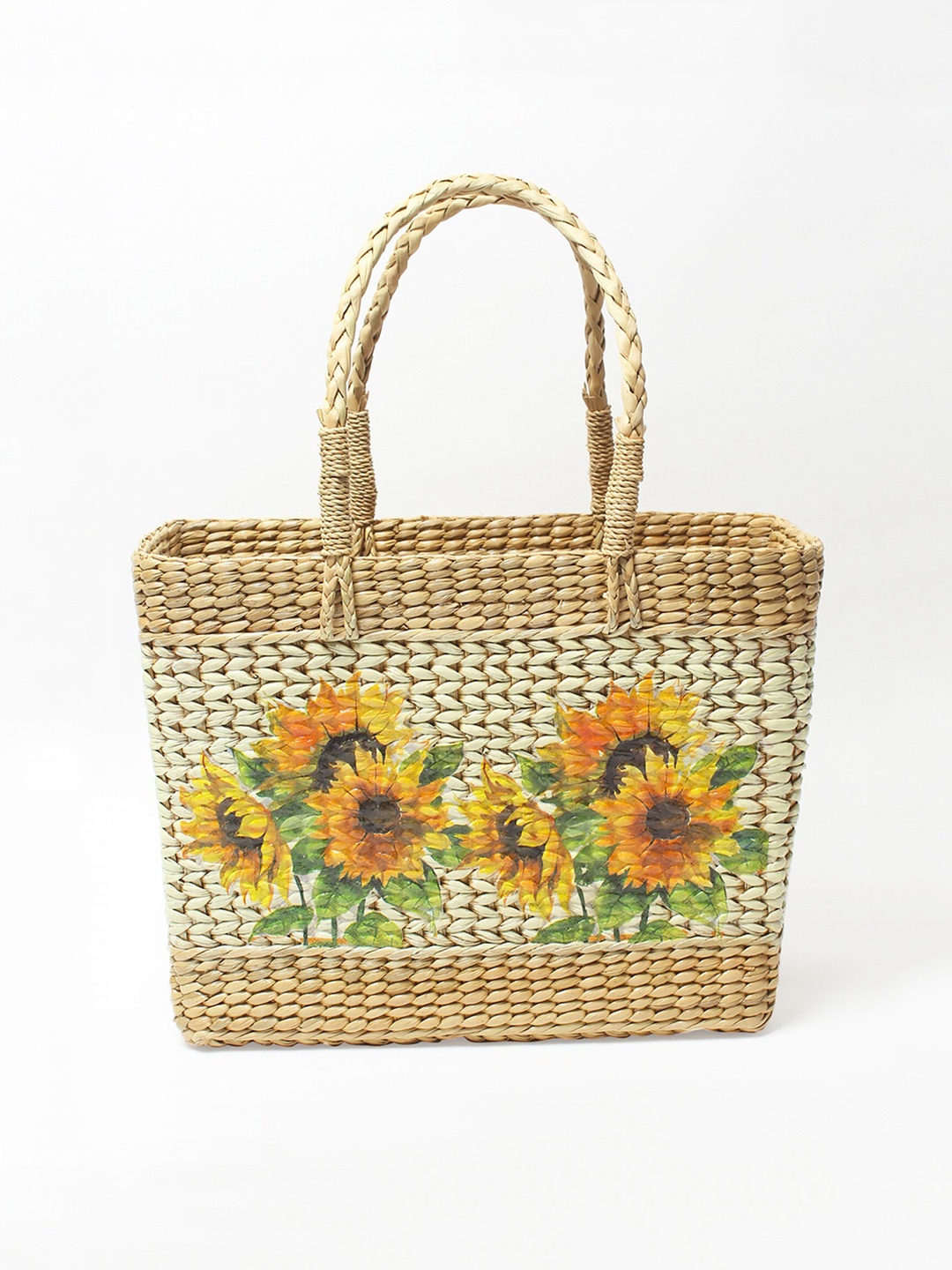 

HABERE INDIA Yellow & Beige Printed Grass Storage Basket