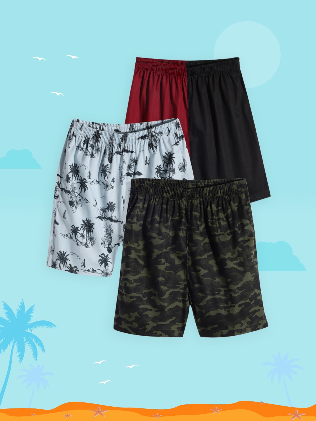 

URBAN HUG Kids Pack of 3 Printed Pure Cotton Boxers UHKBOXPO3057_7-8Y, Olive