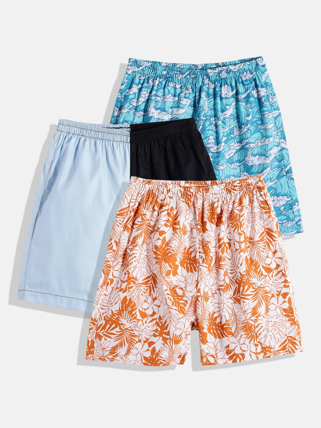 

URBAN HUG Kids Pack of 3 Pure Cotton Boxers UHKBOXPO3056_7-8Y, Blue
