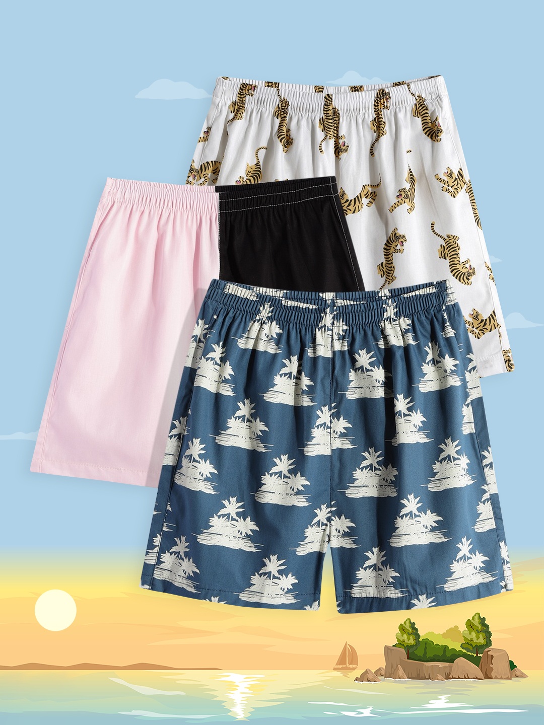 

URBAN HUG Kids Pack of 3 Printed Pure Cotton Boxers, Multi