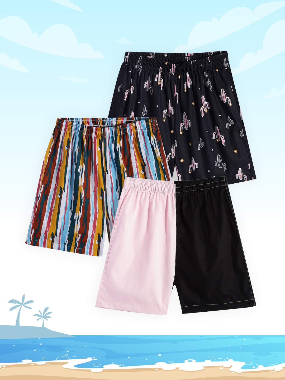 

URBAN HUG Kids Pack of 3 Printed Pure Cotton Boxers UHKBOXPO3047_7-8Y, Black