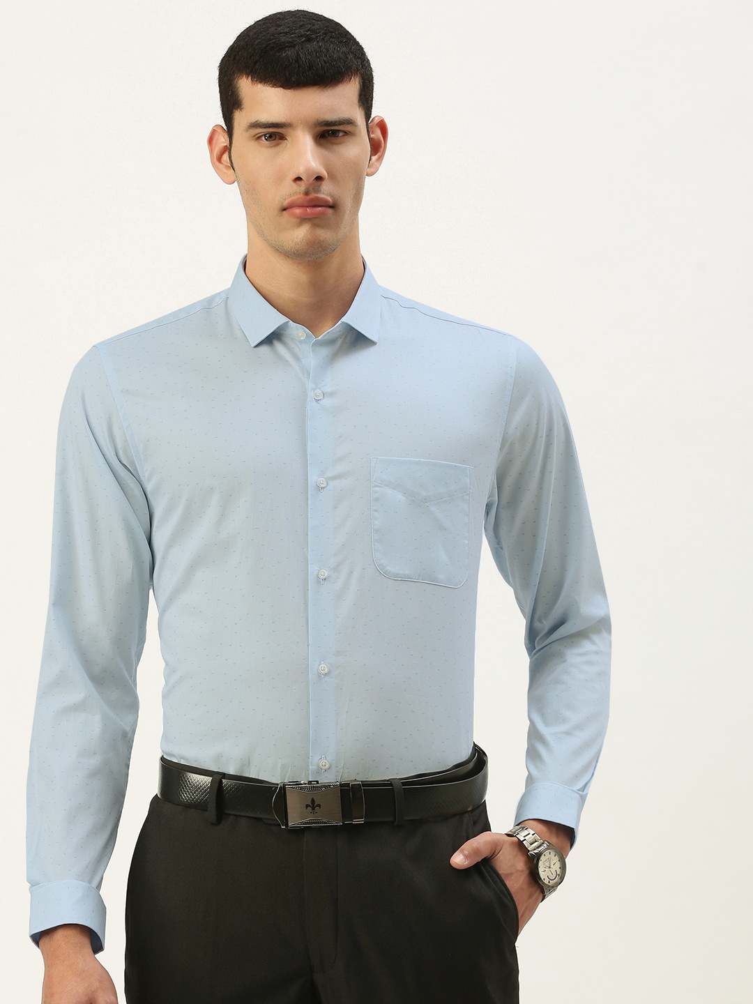 

Peter England Men Blue Micro Ditsy Printed Slim Fit Formal Shirt
